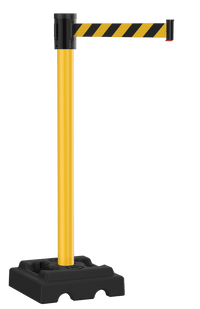 Retracta-Belt 15' Hyper-Strength Aluminum Outdoor Utility Retractable Belt Barrier, Recycled Rubber Base Yellow BYD