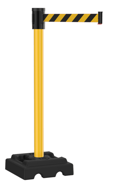 Retracta-Belt 15' Hyper-Strength Aluminum Outdoor Utility Retractable Belt Barrier, Recycled Rubber Base Yellow BYD Retracta-Belt 15' Hyper-Strength Aluminum Outdoor Utility Retractable Belt Barrier, Recycled Rubber Base Yellow BYD