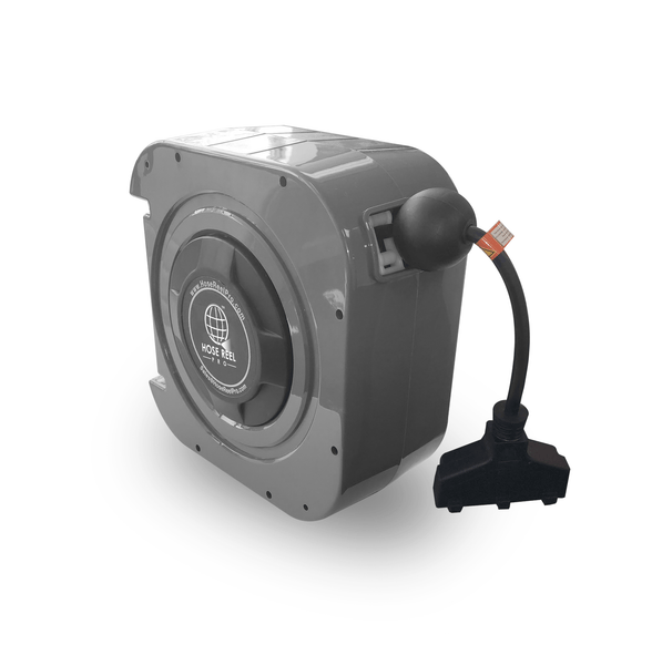 50 Foot Heavy-Duty Auto-Retracting Extension Cord Reel, Wall Mount Gray Housing 50 Foot Heavy-Duty Auto-Retracting Extension Cord Reel, Wall Mount Gray Housing