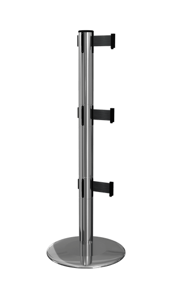 ProLux Triple 250 Ultra Low Profile Milled Steel Base, Industry Exclusive Tri-Belt Barrier, Polished Steel Stanchion Post, QueueSolutions PLTriple250PS-BK ProLux Triple 250 Ultra Low Profile Milled Steel Base, Industry Exclusive Tri-Belt Barrier, Polished Steel Stanchion Post, QueueSolutions PLTriple250PS-BK