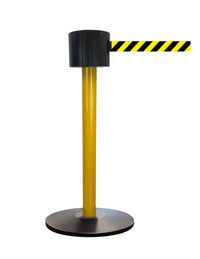 SafetyPro 775 Long-Span 75ft Retractable Belt Barrier, Yellow Stanchion Post, QueueSolutions SPRO775Y-YB75