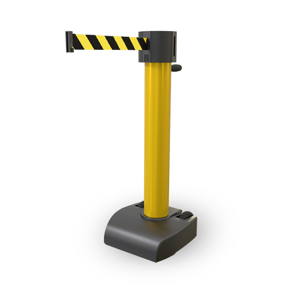 SkyPro 750 Long-Span 75ft Retractable Belt Barrier, Yellow Stanchion Post SkyPro 750 Long-Span 75ft Retractable Belt Barrier, Yellow Stanchion Post