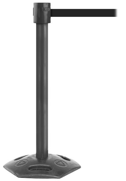 WeatherMaster 335 Extreme-Duty Outdoor Long Span Retractable Belt Barrier, Black Stanchion Post wtih Rubber Base WeatherMaster 335 Extreme-Duty Outdoor Long Span Retractable Belt Barrier, Black Stanchion Post wtih Rubber Base