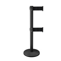 QueueMaster Twin Xtra Wide Dual-Belt, ADA Compliant, Retractable Belt Barrier, Black Stanchion Post