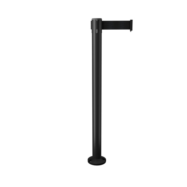 QueuePro 250 Fixed-Mount Premium Retractable Belt Barrier, Black Stanchion Post QueuePro 250 Fixed-Mount Premium Retractable Belt Barrier, Black Stanchion Post