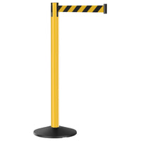 Retracta-Belt Prime 10ft Outdoor Retractable Belt Barrier, Yellow Aluminum Stanchion Post, Visiontron P101YA-BYD