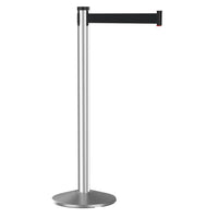 Retracta-Belt 10ft Hyper-Strength Single Line Retractable Belt Barrier w Satin Aluminum Stanchion Post, Visiontron 300SASS-BK
