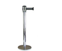 Retracta-Belt 15ft Hyper-Strength Single Line Retractable Belt Barrier w Polished Aluminum Stanchion Post, Visiontron 320PAPC-BK
