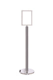 Roller Base 8.5 x 11 Chrome - Heavy-Duty Pedestal Sign Stand w/Vertical Poster Display Frame Roller Base 8.5 x 11 Chrome - Heavy-Duty Pedestal Sign Stand w/Vertical Poster Display Frame