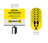 Social Distancing Post Top Sign & Floor Decals Bundle For Retractable Belt Barrier Stanchions QueueSolutions PSH8511-SD Social Distancing Post Top Sign & Floor Decals Bundle For Retractable Belt Barrier Stanchions QueueSolutions PSH8511-SD