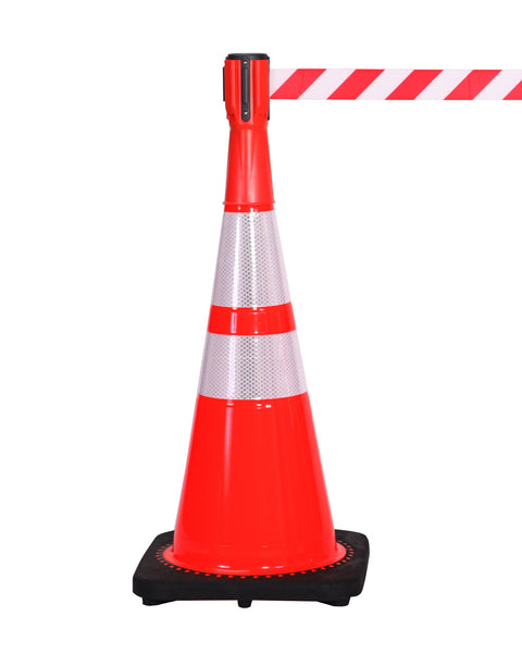 ConePro500 Orange & Reflective Cone Mount Retractable Belt Barrier, 10ft Belt, QueueSolutions CP500O-BK100 ConePro500 Orange & Reflective Cone Mount Retractable Belt Barrier, 10ft Belt, QueueSolutions CP500O-BK100
