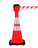 On Cone - ConePro600 Yellow & Reflective Cone Mount Retractable 25' Belt Barrier On Cone - ConePro600 Yellow & Reflective Cone Mount Retractable 25' Belt Barrier