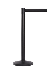 QueueMaster Pro Grade Economy Retractable Belt Barrier, Black Stanchion Post, 13ft Belt, QueueSolutions QM550B-BK130