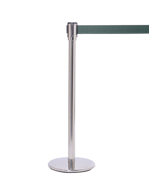 QueuePro 200 Slim Line Premium Retractable Belt Barrier, Satin Chrome Stanchion Post, QueueSolutions PRO200SC-BK QueuePro 200 Slim Line Premium Retractable Belt Barrier, Satin Chrome Stanchion Post, QueueSolutions PRO200SC-BK