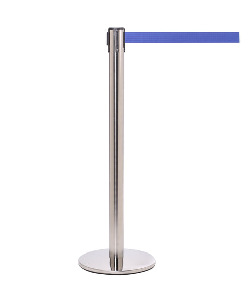 QueuePro 250 Premium Retractable Belt Barrier, Polished Chrome Stanchion Post, QueueSolutions PRO250PC-BK QueuePro 250 Premium Retractable Belt Barrier, Polished Chrome Stanchion Post, QueueSolutions PRO250PC-BK
