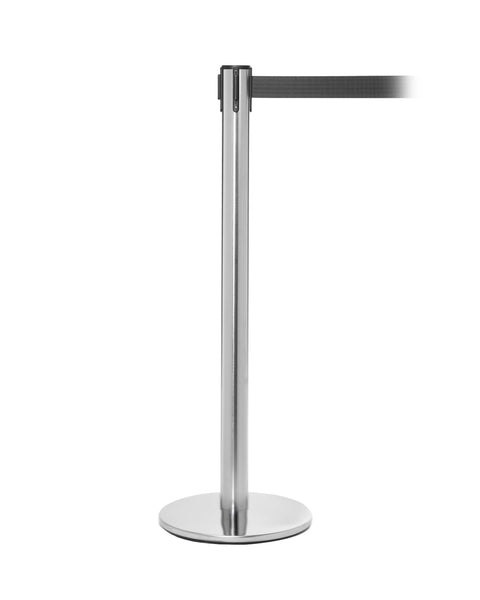 QueuePro 250 Premium Retractable Belt Barrier, Satin Stainless Stanchion Post, QueueSolutions PRO250SS-BK QueuePro 250 Premium Retractable Belt Barrier, Satin Stainless Stanchion Post, QueueSolutions PRO250SS-BK