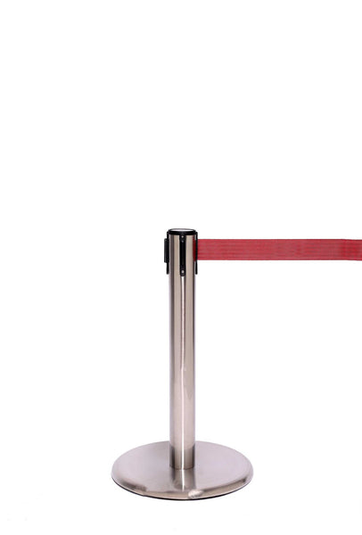 QueuePro Mini 250 Premium Exhibit Retractable Belt Barrier, Satin Brass Stanchion Post, QueueSolutions PROMini250SB-BK QueuePro Mini 250 Premium Exhibit Retractable Belt Barrier, Satin Brass Stanchion Post, QueueSolutions PROMini250SB-BK