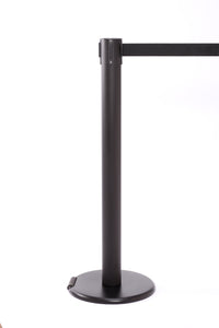RollerPro300 E-Z Roll Wheeled Retractable Belt Barrier, Black Stanchion Post, QueueSolutions ROL300B-BK