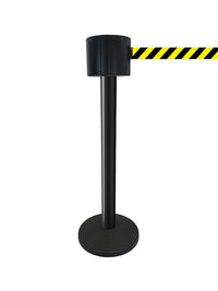 SafetyPro 775 Long-Span 75ft Retractable Belt Barrier, Black Stanchion Post, QueueSolutions SPRO775B-BK