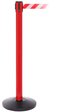 SafetyPro 250 Industrial-Tough Retractable Belt Barrier, Red Stanchion Post, QueueSolutions SPRO250R-BK