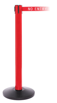 SafetyPro 300 Industrial-Tough Retractable Belt Barrier, Red Stanchion Post, QueueSolutions SPRO300R-BK