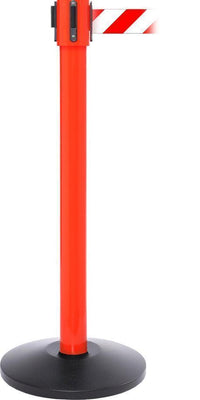 SafetyPro 335 Industrial-Tough 20ft Retractable Belt Barrier, Red Stanchion Post, QueueSolutions SPRO335R-BK20