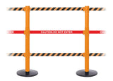 SafetyPro Triple-Belt Industrial-Tough Retractable Belt Barrier, Orange Stanchion Post, QueueSolutions SPROTriple250O-BK