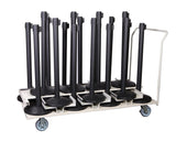 Loaded Side View - 18 Stanchion Capacity Vertical - Storage Cart | Queue Solutions Loaded Side View - 18 Stanchion Capacity Vertical - Storage Cart | Queue Solutions