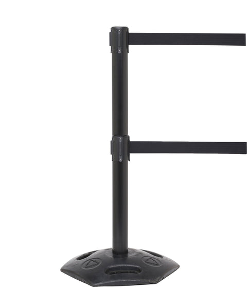 WeatherMaster Twin 250 Dual-Belt Extreme-Duty Outdoor Retractable Belt Barrier, Black Stanchion Post, QueueSolutions WMRTwin250B-BK WeatherMaster Twin 250 Dual-Belt Extreme-Duty Outdoor Retractable Belt Barrier, Black Stanchion Post, QueueSolutions WMRTwin250B-BK