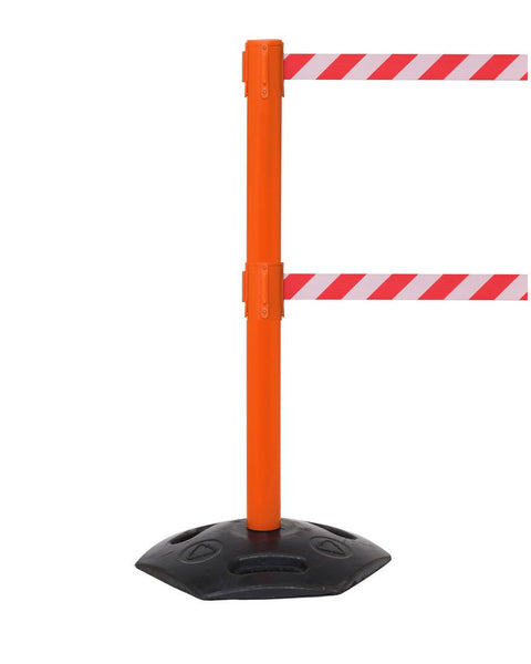 WeatherMaster Twin 250 Dual-Belt Extreme-Duty Outdoor Retractable Belt Barrier, Orange Stanchion Post, QueueSolutions WMRTwin250O-BK WeatherMaster Twin 250 Dual-Belt Extreme-Duty Outdoor Retractable Belt Barrier, Orange Stanchion Post, QueueSolutions WMRTwin250O-BK