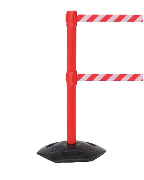 WeatherMaster Twin 250 Dual-Belt Extreme-Duty Outdoor Retractable Belt Barrier, Red Stanchion Post, QueueSolutions WMRTwin250R-BK WeatherMaster Twin 250 Dual-Belt Extreme-Duty Outdoor Retractable Belt Barrier, Red Stanchion Post, QueueSolutions WMRTwin250R-BK