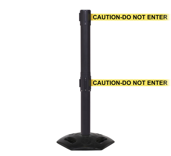WeatherMaster Twin 300 Extreme-Duty Outdoor 16ft Dual-Belts Retractable Belt Barrier, Black Stanchion Post, QueueSolutions WMRTwin300B-BK WeatherMaster Twin 300 Extreme-Duty Outdoor 16ft Dual-Belts Retractable Belt Barrier, Black Stanchion Post, QueueSolutions WMRTwin300B-BK