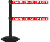 WeatherMaster Twin Xtra Wide Dual-Belt Outdoor Retractable Belt Barrier, Black Stanchion Post, 3in x 11ft Belts, QueueSolutions WMRTwin250X-B-BK110 WeatherMaster Twin Xtra Wide Dual-Belt Outdoor Retractable Belt Barrier, Black Stanchion Post, 3in x 11ft Belts, QueueSolutions WMRTwin250X-B-BK110