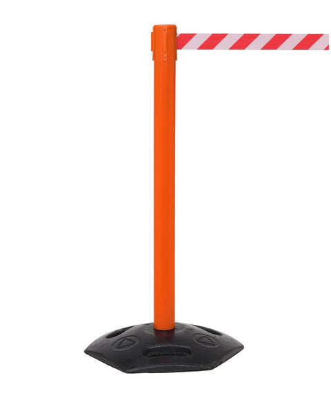 WeatherMaster 250 Extreme-Duty Retractable Belt Barrier, Orange Stanchion Post w Rubber Base, QueueSolutions WMR250O-BK WeatherMaster 250 Extreme-Duty Retractable Belt Barrier, Orange Stanchion Post w Rubber Base, QueueSolutions WMR250O-BK