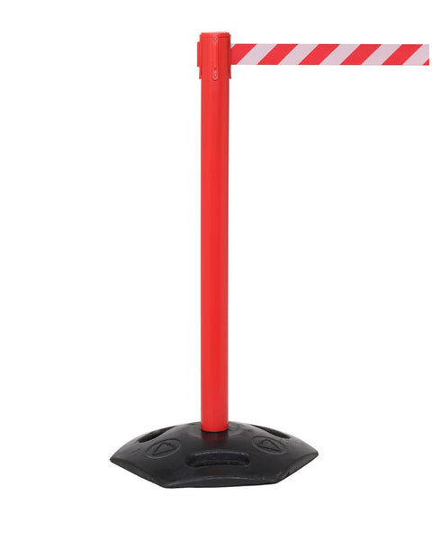 WeatherMaster 300 Extreme-Duty Outdoor Retractable Belt Barrier, Red Stanchion Post w Rubber Base, 16ft Belt, QueueSolutions WMR300R-BK WeatherMaster 300 Extreme-Duty Outdoor Retractable Belt Barrier, Red Stanchion Post w Rubber Base, 16ft Belt, QueueSolutions WMR300R-BK