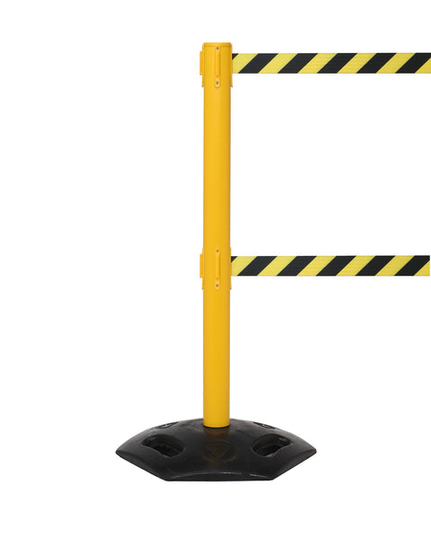 WeatherMaster Twin 250 Dual-Belt Extreme-Duty Outdoor Retractable Belt Barrier, Yellow Stanchion Post, QueueSolutions WMRTwin250Y-BK WeatherMaster Twin 250 Dual-Belt Extreme-Duty Outdoor Retractable Belt Barrier, Yellow Stanchion Post, QueueSolutions WMRTwin250Y-BK