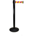 Retracta-Belt 10ft Hyper-Strength Nuclear Magenta/Yellow Retractable Belt Barrier w Black Stanchion Post, Visiontron 301BA-MYD