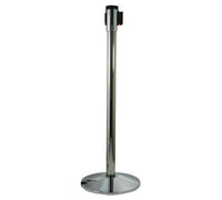 Retracta-Belt 10ft Hyper-Strength Thin Line Retractable Belt Barrier w Polished Chrome Stanchion Post, Visiontron 390PC-BK