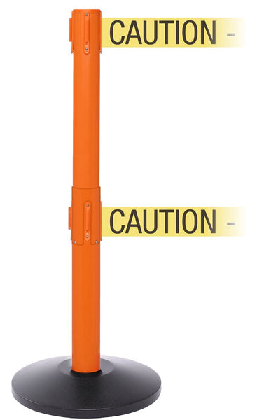 SafetyPro Twin Xtra Industrial-Tough Retractable Belt Barrier, Orange Stanchion Post, QueueSolutions SPROTwin250O-X-BK110 SafetyPro Twin Xtra Industrial-Tough Retractable Belt Barrier, Orange Stanchion Post, QueueSolutions SPROTwin250O-X-BK110