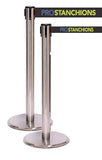 QueuePro 250 Xtra Wide Retractable Belt Barrier, Satin Chrome Stanchion Post, 3in Wide Belt, QueueSolutions PRO250SC-X-BK110 QueuePro 250 Xtra Wide Retractable Belt Barrier, Satin Chrome Stanchion Post, 3in Wide Belt, QueueSolutions PRO250SC-X-BK110