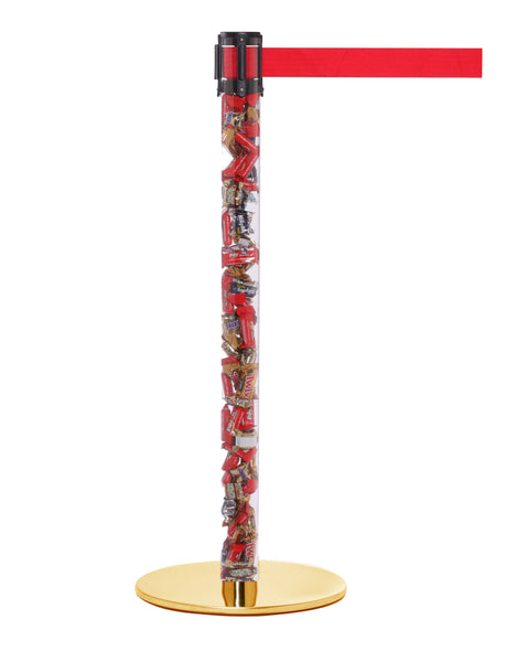 QueuePro 250 Clear Tube Premium Retractable BeltBarrier, Brass Stanchion Post Base, QueueSolutions PROClear250PB-BK QueuePro 250 Clear Tube Premium Retractable BeltBarrier, Brass Stanchion Post Base, QueueSolutions PROClear250PB-BK