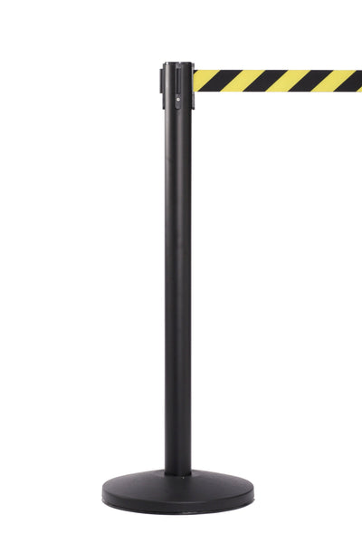QueueMaster Black Retractable Belt Stanchion Yellow/Black Diagonal Belt QueueMaster Black Retractable Belt Stanchion Yellow/Black Diagonal Belt