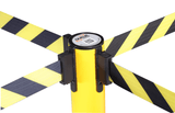 4 Way Belt Connection - SafetyPro Triple Industrial-Tough Retractable Belt Stanchion - Yellow