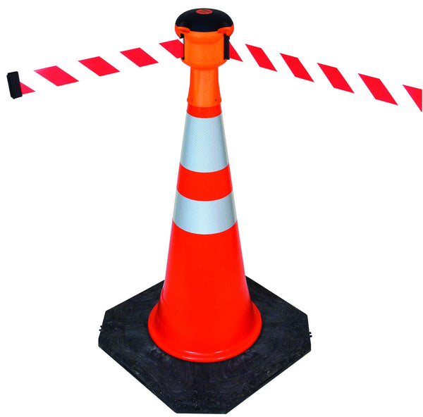Skipper Traffic Cone Mount Orange Retractable 30ft Belt Barrier, Visiontron SKIP-BY