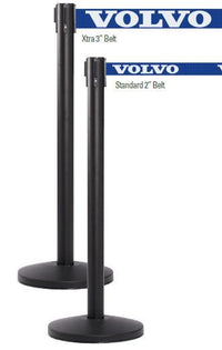 QueueMaster Xtra 3in Wide x 11ft Economy Retractable Belt Barrier, Black Stanchion Post, QueueSolutions QM550B-X-BK110