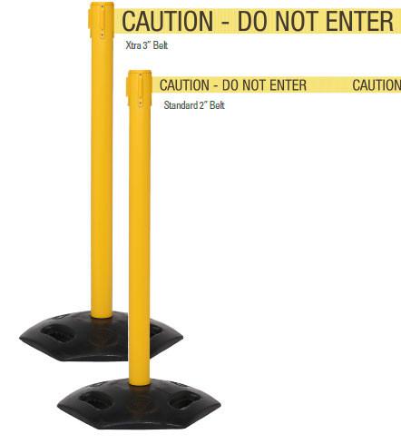 WeatherMaster 250 Xtra Wide 3in Belt, Outdoor Retractable Belt Barrier, Yellow Stanchion Post w Rubber Base, QueueSolutions WMR250X-Y-BK110 WeatherMaster 250 Xtra Wide 3in Belt, Outdoor Retractable Belt Barrier, Yellow Stanchion Post w Rubber Base, QueueSolutions WMR250X-Y-BK110
