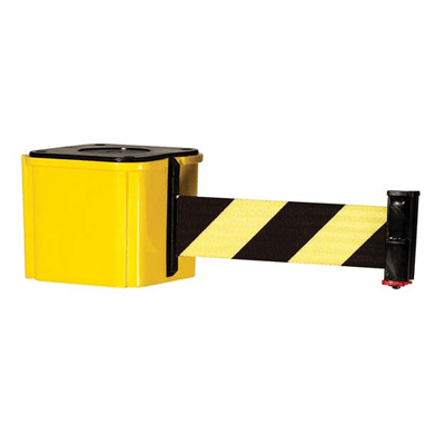 Retracta-Belt Magnetic Hyper-Strength Wall Mount Barrier 15ft, Yellow, Visiontron WM412YW15-BK-RE-SUB-412M