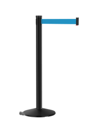 Retracta-Belt 10ft Hyper-Strength Barrier w Rectracta-Wheel, Black Aluminum Stanchion Post
