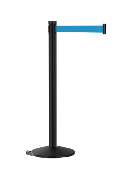 Retracta-Belt 10ft Hyper-Strength Barrier w Rectracta-Wheel, Black Aluminum Stanchion Post