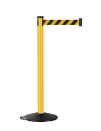 Retracta-Belt 10ft Hyper-Strength Barrier w Rectracta-Wheel, Yellow Aluminum Stanchion Post
